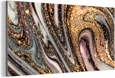 Wanddecoratie Metaal - Aluminium Schilderij Industrieel - Marmerlook - Goud - Glitter - Luxe - Marmer - Wit - 160x80 cm - Dibond - Foto op aluminium - Industriële muurdecoratie - Voor de woonkamer/slaapkamer