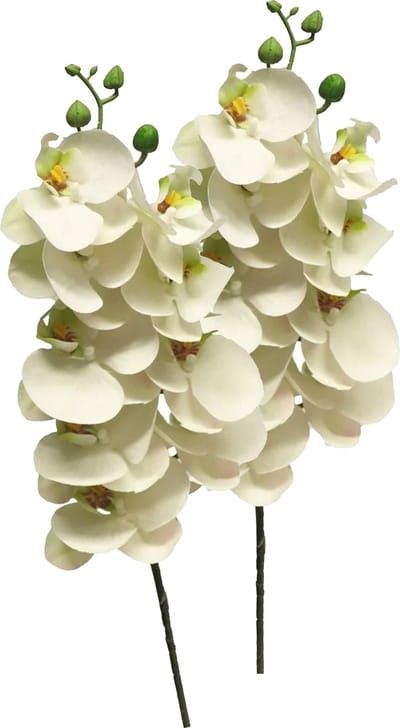 Bellatio Design Kunstbloem Orchidee Bora - 2x - wit - 77 cm - losse steel - kunst zijdebloem
