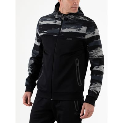 Sjeng Sports MARS Trainingsjack Heren - Zwart Grijs Wit - Powerstretch met print en ritszakken - Tennis en Fitness - sneldrogend