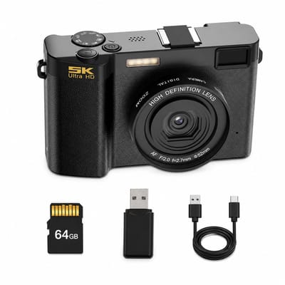 Gloovon® - Digitale Camera - 5K - 64MP - Fotocamera - Fototoestel - Vlog Camera - Video Camera - Inclusief 64GB Micro-SD-kaart - Zwart