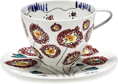 Serax Marni Midnight Flowers Anemone Milk cappuccino kop hoog 20cl + schotel rood / blauw