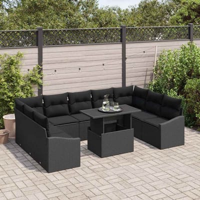 vidaXL - Tuinbank - Set - 10 - st - Zwart - poly - rattan, - Gepoedercoat - staal