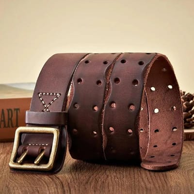 Dikke Originele Leren Riem Vintage Heren Brede Riem Mannen Koeienhuid Echt Echt Leer Dubbele Pin Gesp Band Cowboy Jeans Riem 110cm brown