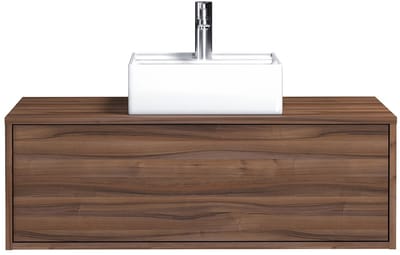 Vente-unique Donker naturelkleurig zwevend badkamermeubel met enkele wastafel - 94 cm - TEANA II
