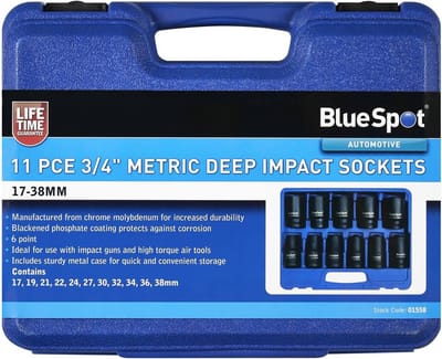 11-delige Set 3/4" Slagsleuteldoppen Met Verlengde Kop (17-38mm) - Metrische Diepe Slagsockets