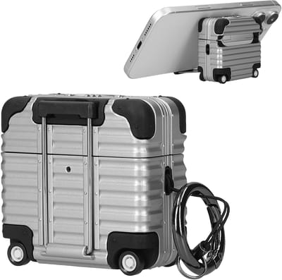 kwmobile Koptelefooncase met kofferdesign voor Apple Airpods 4 – zilver