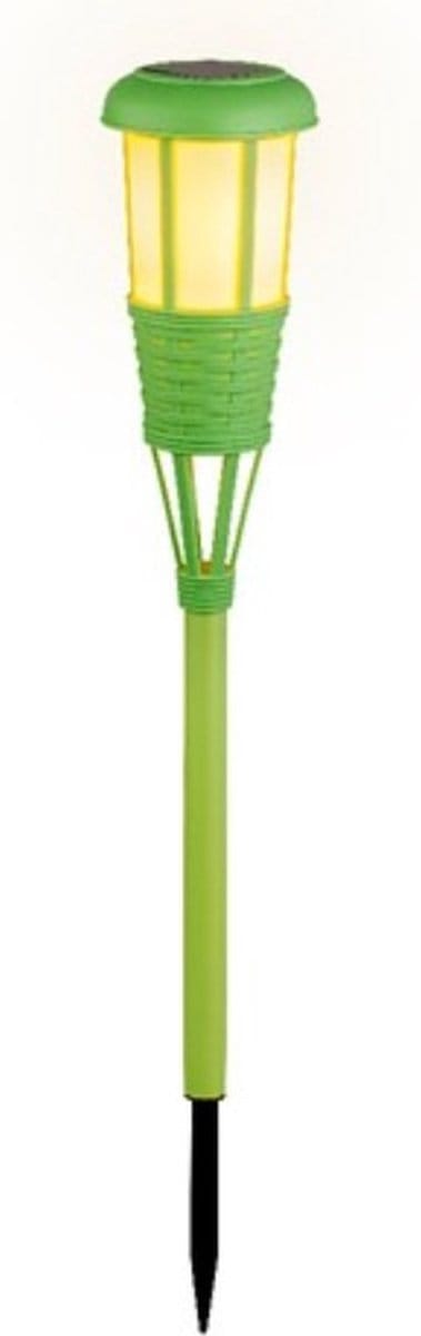 Solar tuinfakkel/tuinlamp groen op zonne-energie 61 cm - Prikspots tuinverlichting