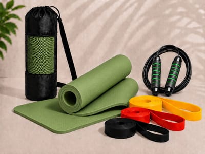 Fitness Set voor Thuis – Yogamat 183x61 cm – Springtouw 2,5 m – 3 Weerstandsbanden – Home Workout Sport Set – Groen