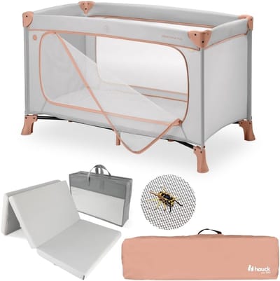 Reisbed met Matras - Opvouwbaar Kinderbedje - Veilig Slapen Onderweg - Inclusief Insectennet - 125 x 65 cm - Dusty Cork