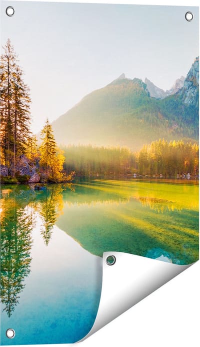 Gards Tuinposter Zonsopgang bij het Meer in de Herfst - 40x60 cm - Tuindoek - Tuindecoratie - Wanddecoratie buiten - Tuinschilderij