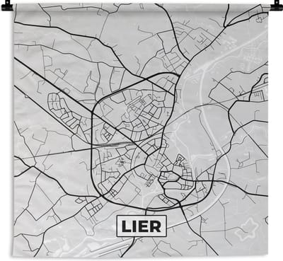 Wandkleed - Wanddoek - België – Lier – Stadskaart – Kaart – Zwart Wit – Plattegrond - 180x180 cm - Wandtapijt