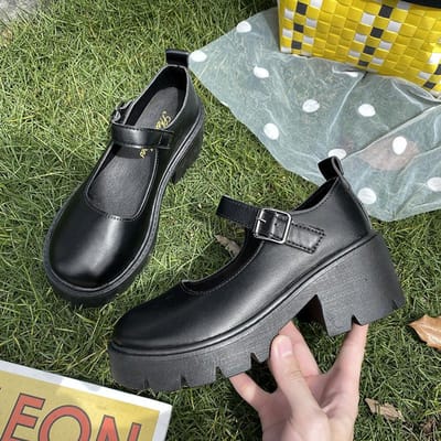 Lolita Schoenen Dames PU Leer Platform Mary Janes Schoenen Dames Japanse Stijl Vintage Dikke Hak Pumps 34 gray