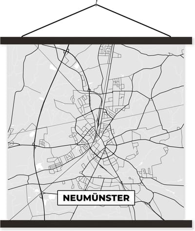 Posterhanger incl. Poster 60x60 cm - Schoolplaat - Stadskaart - Plattegrond - Kaart - Neumünster - Duitsland - Textielposter - Zwarte latten - Stadskaart