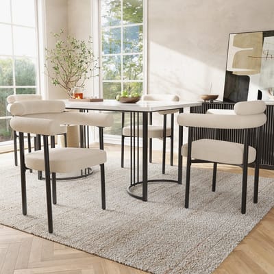 MODFU - Eetkamerstoelenset - Ergonomisch - Modern - Voor Eetkamer - Stof En Metaal - Beige - 70 x 62 x 84 cm