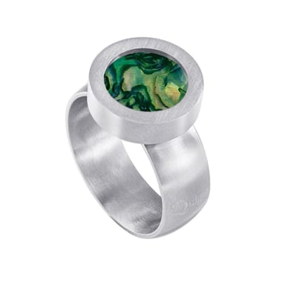 Quiges RVS Schroefsysteem Ring Zilverkleurig Mat 16mm met Verwisselbare Parelmoer Groen Schelp 12mm Mini Munt