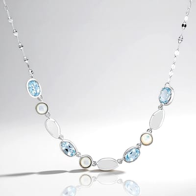 Cavill - Zilveren Halsketting 925 Sterling Zilver - 1,933 ct Hemelsblauwe Ovale Topaas Braziliaans - Parelmoer Accent - Elegante Ketting 45 cm