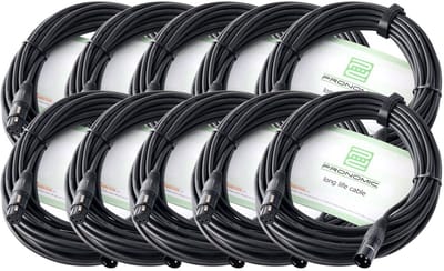 Microfoonkabel set van 10 - 10 meter XLR naar XLR, handgesoldeerd en sterk, zwart
