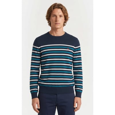 Brooks Brothers Stripes Logoed Crewneck Supima Cotton Blue Size: S | Sweaters Outlet | Heren | Blauw