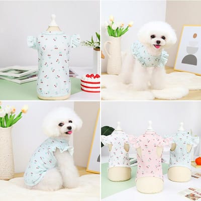 Nieuwe Hondenkleding Kant T-shirt Kleine en Middelgrote Hond Schnauzer Bloemig Topje Cartoon Kers Huisdier Vest Zomer Huisdier Kleding XXL