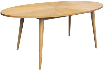 sweeek - Ovale eettafel van rubberhout en eikenfineer, 6 plaatsen - l 190 x b 100 x h 75 cm - diane