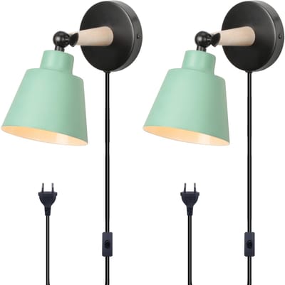 2 Stuks Wandlamp Slaapkamer Moderne Binnenwandlamp Verstelbare met Stekkerschakelaar Wandverlichting Woonkamer Groen