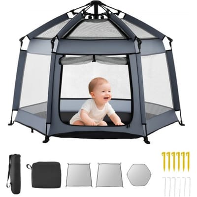 VEVOR Baby Box 150x150x106 cm, Box voor peuters met luifel, Box, Draagbare speeltuin met UPF 50+ zonbescherming & Reistas voor thuis, park, strand, opvouwbaar & lichtgewicht