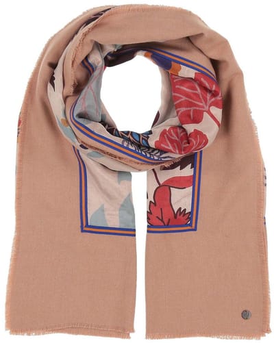 FRAAS sjaal Scarf With Floral Design Deep Blue veelkleurig