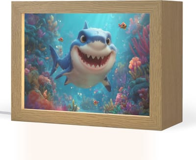 Nachtlampje 20x15 cm - Kinder lampje - Haai - Onderwaterwereld - Oceaan - Tafellamp kinderkamer - Slaapkamer lamp - Bedlamp kinderen - Kinderlampje stopcontact - Wandlamp babykamer - Nachtlampjes
