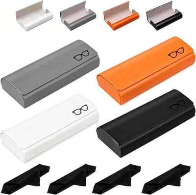 Set van 4 Hard Case Magnetische PU Leren Brilhoezen met 4 Microvezeldoeken voor Zonnebrillen en Leesbrillen in 4 Kleuren