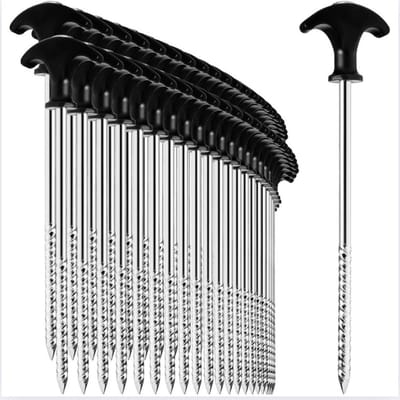 48x steel tent pegs - robust ground pegs with thread for camping and outdoor use - ideal for normal and hard ground with T-handle, approx. 21cm long