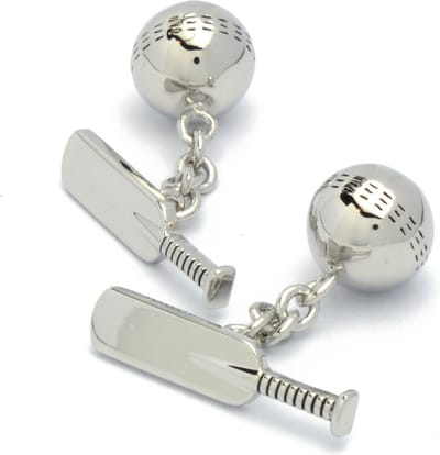 Manchetknopen - Cricket Bal en Bat met Ketting Zilverkleurig