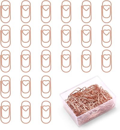 Metalen paperclips – 130-stuksverpakking – Hartvormig – Kleine paperclips / bladwijzers – Geschikt voor boeken, papieren, notities, kaarten, posters en foto's – 1 x 25 x 23 mm