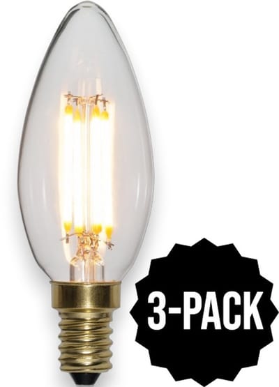 3-Pack | 3 standen - Kaarslamp - E14 - 4W - Super Warm Wit <2200K - Filament - Helder