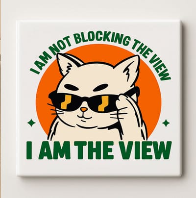 I Am The View Grappige Kat Tegel – 15x15cm Schattige Coole Kat met Zonnebril Muurdecoratie Cadeau voor Kattenliefhebbers & Woondecoratie