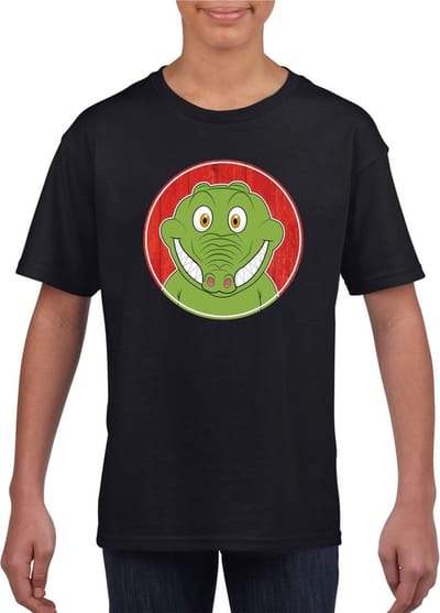 Kinder t-shirt zwart met vrolijke krokodil print - krokodillen shirt - kinderkleding / kleding 110/116