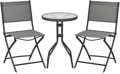 Balkonset 2 personen - Tuinset - Bistroset - Zwart - Weerbestendig - 3 delig - Tuintafel en 2 stoelen - 2 personen - Gecoat staal - Onderhoudsvrij staal