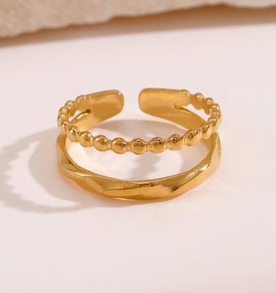 Verstelbare Dubbele ring Vintage Dots | Stainless Steel Goud