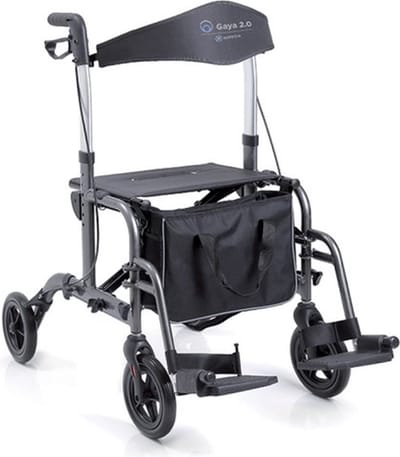 Moretti Combi Rollator Rolstoel 2 in 1 - Loophulp en duwrolstoel - Inklapbare rollator - Voetsteun en stokhouder - Zwart