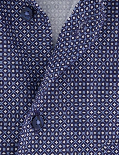 Blauw geprint Eterna overhemd met borstzak