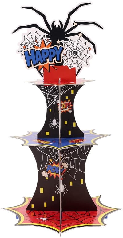 Allecto - Cupcake Stand - 3-Lagen - Spinnenweb-Thema - 46.5 x 26.7 cm - Verjaardagsdecoratie - Geschikt voor jongens - Spider Rag model