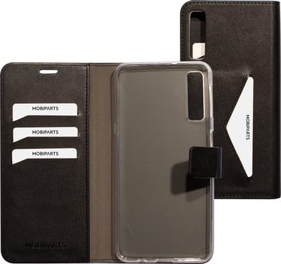 Mobiparts hoesje geschikt voor Samsung Galaxy A7 (2018) - Wallet/Boekhoesje - Eco Leer - Magneet Sluiting - Opberg vakken - Zwart