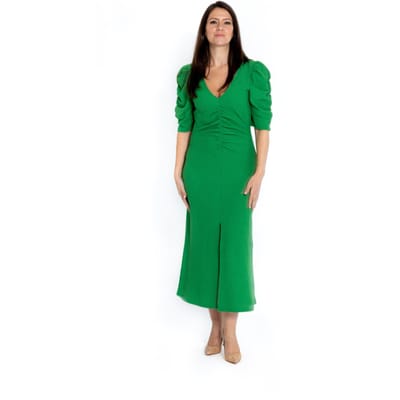Midi jurk met rimpels - Groen