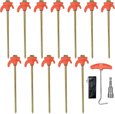 Tentbouten Set - Grondpennen - Veilig Grondwerk - Inclusief Onttrekker - 20cm Lengte - Oranje