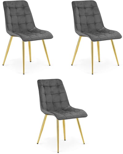 Set van 3 eetkamerstoelen SPLIT - Donkergrijs fluweel - Gouden metalen poten - Modern design