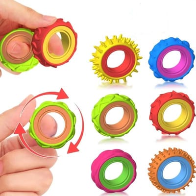 Draaiende Sensorische Ringenset voor Kinderen, Gyro Fidget Spinner Speelgoed, Roterend Sensorisch Vinger Stressverlichtend Speelgoed voor Kinderen lichtgrijze kleur