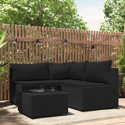 vidaXL - 4-delige - Loungeset - met - kussens - poly - rattan - zwart
