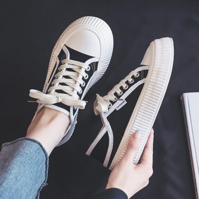 Twee Draag Witte Schoenen Canvas Schoenen Dames Lente Nieuw Biscuit Schoenen Schoenen met Dikke Basisplaat 40 zwart