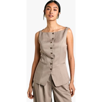 boohoo Dames Op maat gemaakt streepjesvest | Mocha | Maat: 8