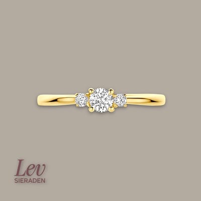 Lev Sieraden - Goude triple diamant ring - Geelgoud 14k - 0.25ct Lab grown Diamant - RINGMAAT 50 (16)