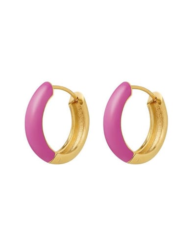 oorringen roze - Goud kleur Stainless Steel - Emaille